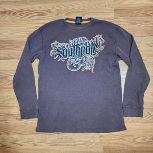 Vtg Y2K Southpole Waffle Knit Long Sleeve Brown Grunge Shirt Sz XL LOGO